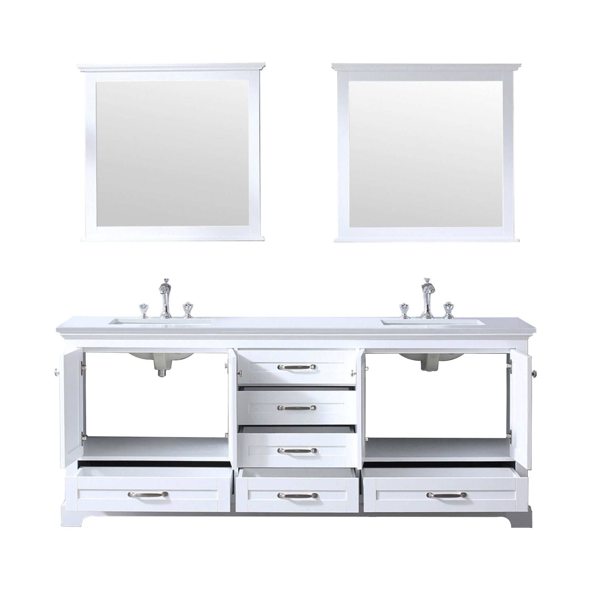 Dukes 80" White Double Vanity, White Quartz Top, White Square Sinks and 30" Mirrors - LD342280DAWQM30