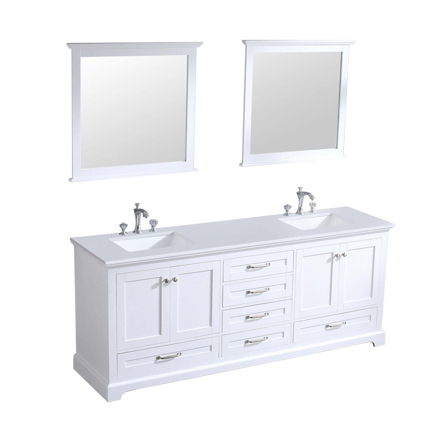 Dukes 80" White Double Vanity, White Quartz Top, White Square Sinks and 30" Mirrors - LD342280DAWQM30