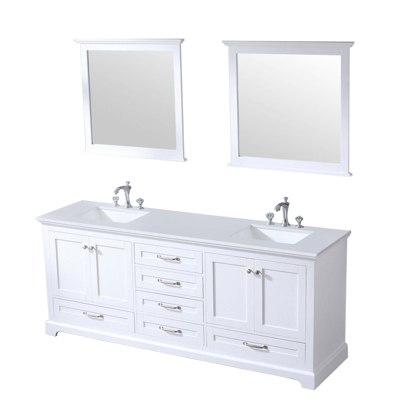 Dukes 80" White Double Vanity, White Quartz Top, White Square Sinks and 30" Mirrors - LD342280DAWQM30