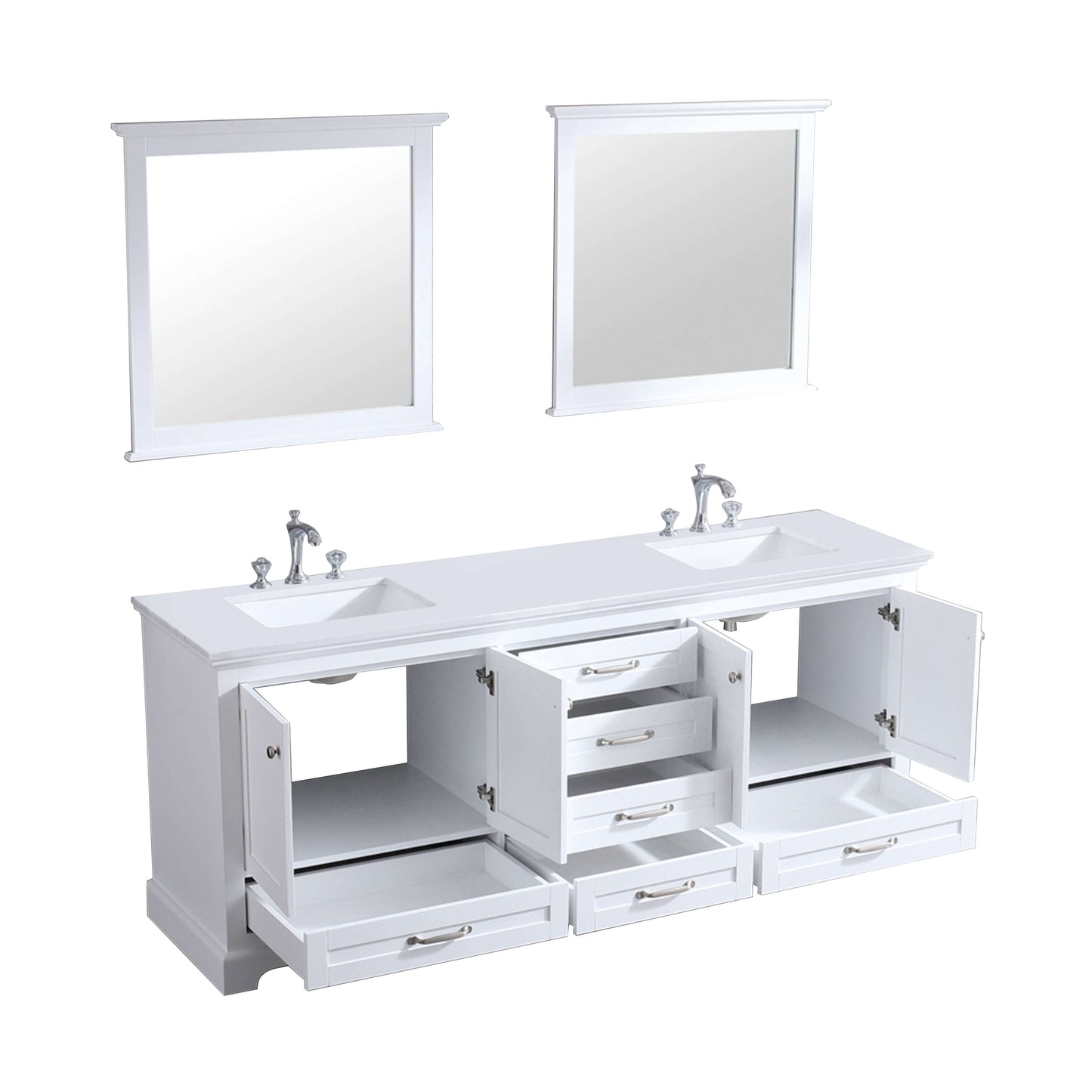 Dukes 80" White Double Vanity, White Quartz Top, White Square Sinks and 30" Mirrors - LD342280DAWQM30