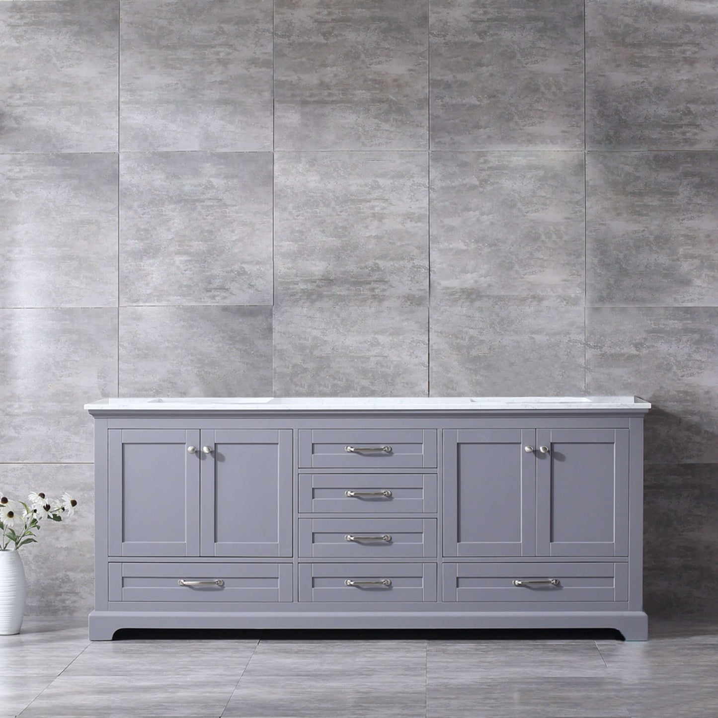 Dukes 80" Dark Grey Double Vanity, White Carrara Marble Top, White Square Sinks and no Mirror - LD342280DBDS000