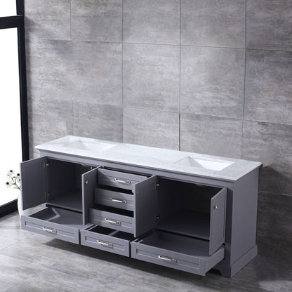 Dukes 80" Dark Grey Double Vanity, White Carrara Marble Top, White Square Sinks and no Mirror - LD342280DBDS000