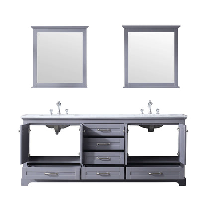 Dukes 80" Dark Grey Double Vanity, White Carrara Marble Top, White Square Sinks and 30" Mirrors - LD342280DBDSM30