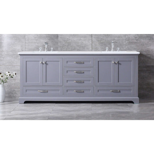 Dukes 80" Dark Grey Double Vanity, White Quartz Top, White Square Sinks and no Mirror - LD342280DBWQ000