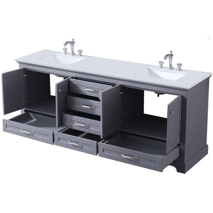 Dukes 80" Dark Grey Double Vanity, White Quartz Top, White Square Sinks and no Mirror - LD342280DBWQ000