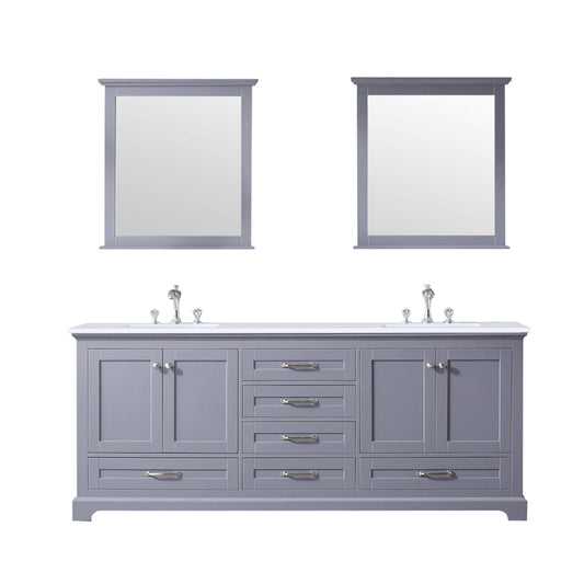 Dukes 80" Dark Grey Double Vanity, White Quartz Top, White Square Sinks and 30" Mirrors - LD342280DBWQM30