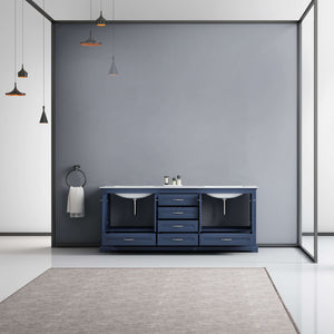 Dukes 80" Navy Blue Double Vanity, White Carrara Marble Top, White Square Sinks and no Mirror - LD342280DEDS000