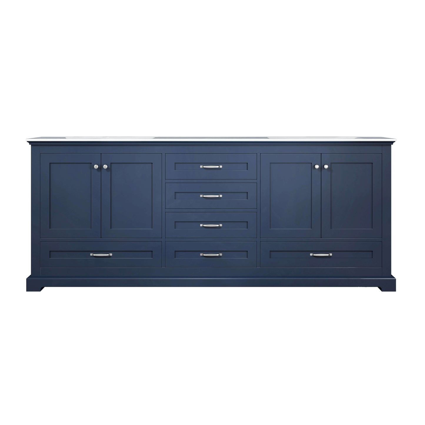 Dukes 80" Navy Blue Double Vanity, White Carrara Marble Top, White Square Sinks and no Mirror - LD342280DEDS000