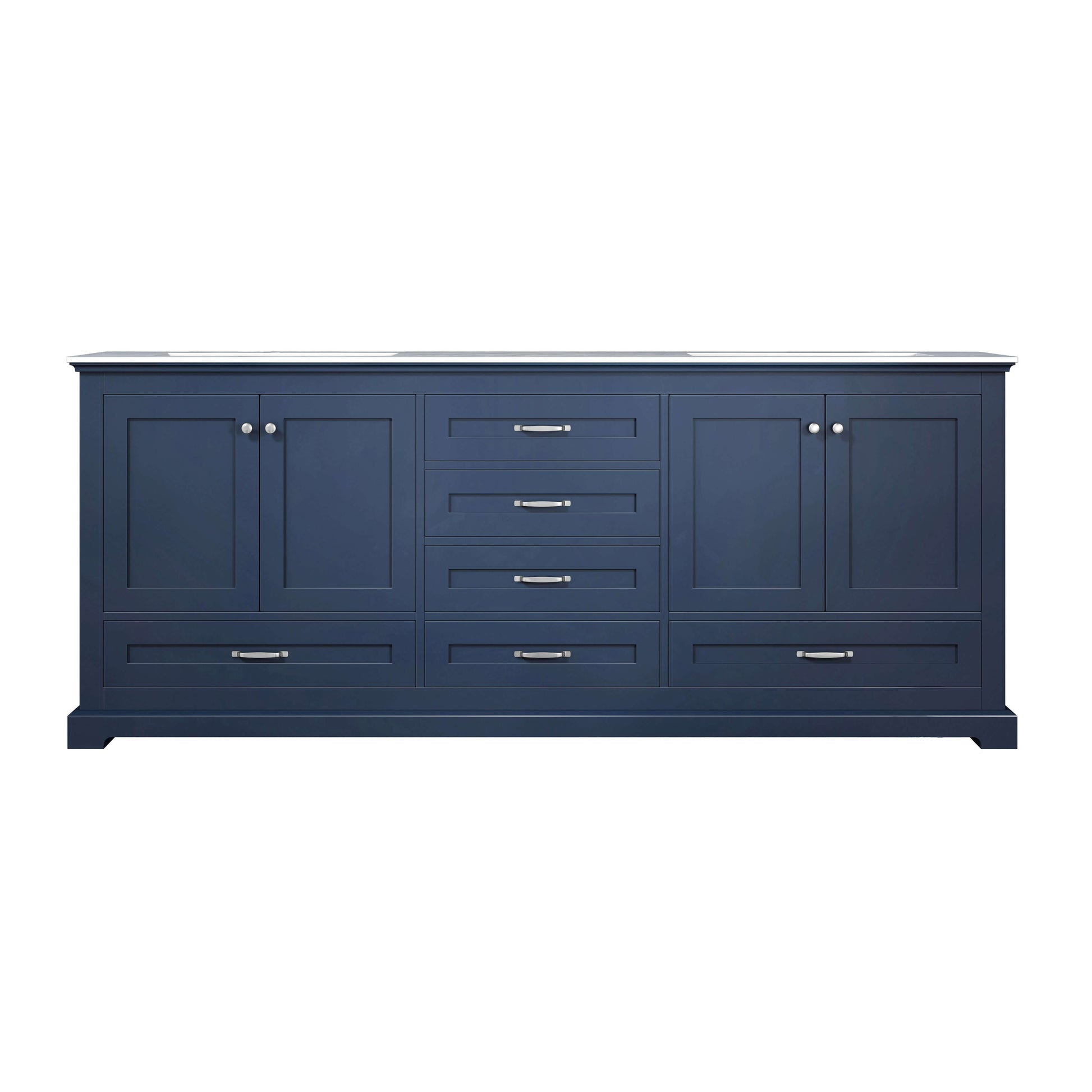 Dukes 80" Navy Blue Double Vanity, White Carrara Marble Top, White Square Sinks and no Mirror - LD342280DEDS000