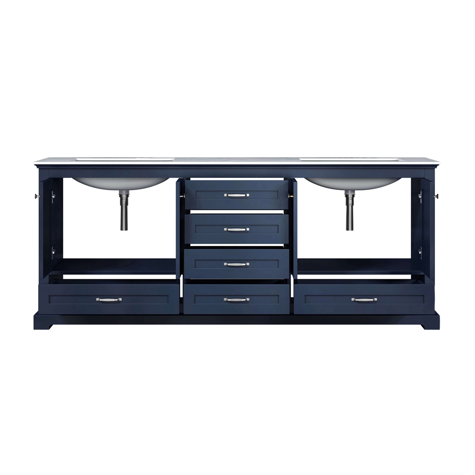 Dukes 80" Navy Blue Double Vanity, White Carrara Marble Top, White Square Sinks and no Mirror - LD342280DEDS000