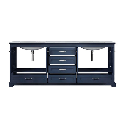 Dukes 80" Navy Blue Double Vanity, White Carrara Marble Top, White Square Sinks and no Mirror - LD342280DEDS000