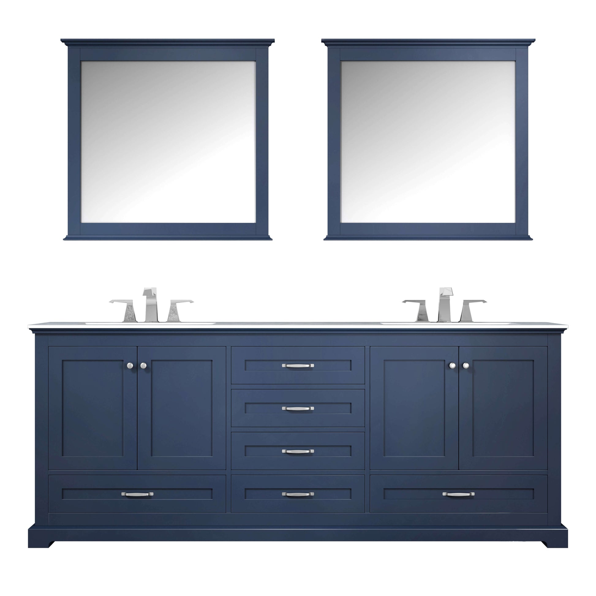 Dukes 80" Navy Blue Double Vanity, White Carrara Marble Top, White Square Sinks and 30" Mirrors - LD342280DEDSM30