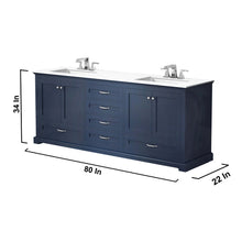 Load image into Gallery viewer, Dukes 80&quot; Navy Blue Double Vanity, White Quartz Top, White Square Sinks and 30&quot; Mirrors - LD342280DEWQM30