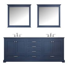 Load image into Gallery viewer, Dukes 80&quot; Navy Blue Double Vanity, White Quartz Top, White Square Sinks and 30&quot; Mirrors - LD342280DEWQM30