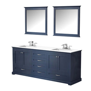 Dukes 80" Navy Blue Double Vanity, White Quartz Top, White Square Sinks and 30" Mirrors - LD342280DEWQM30