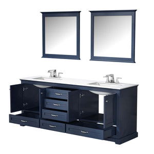 Dukes 80" Navy Blue Double Vanity, White Quartz Top, White Square Sinks and 30" Mirrors - LD342280DEWQM30