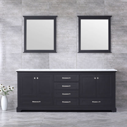 Dukes 80" Espresso Double Vanity, White Carrara Marble Top, White Square Sinks and 30" Mirrors - LD342280DGDSM30