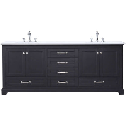 Dukes 80" Espresso Double Vanity, White Quartz Top, White Square Sinks and no Mirror - LD342280DGWQ000