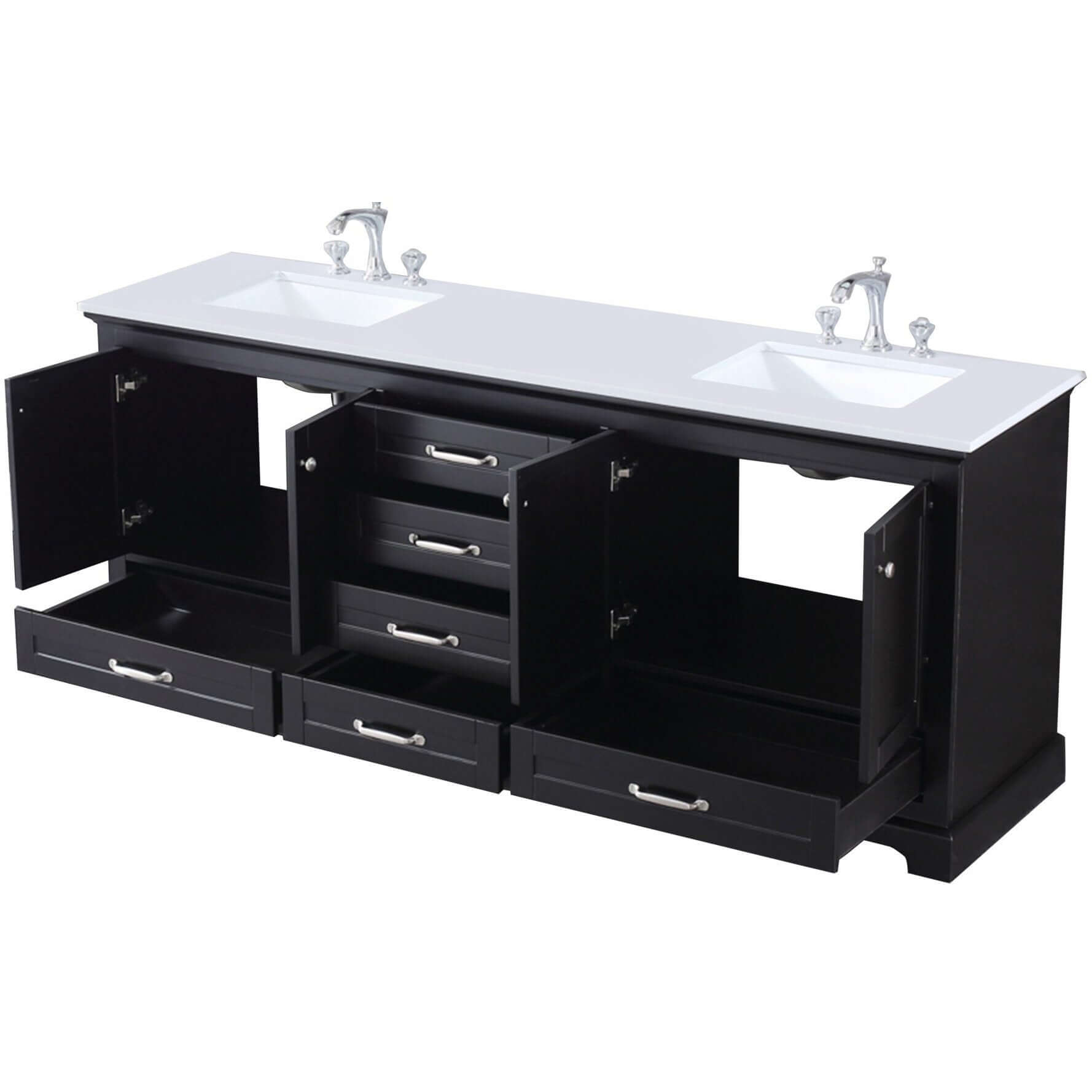 Dukes 80" Espresso Double Vanity, White Quartz Top, White Square Sinks and no Mirror - LD342280DGWQ000