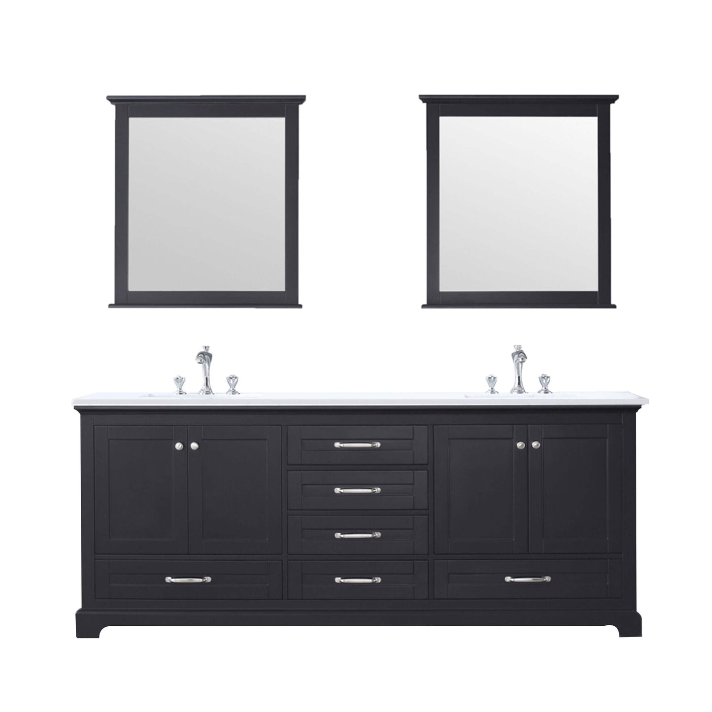 Dukes 80" Espresso Double Vanity, White Quartz Top, White Square Sinks and 30" Mirrors - LD342280DGWQM30