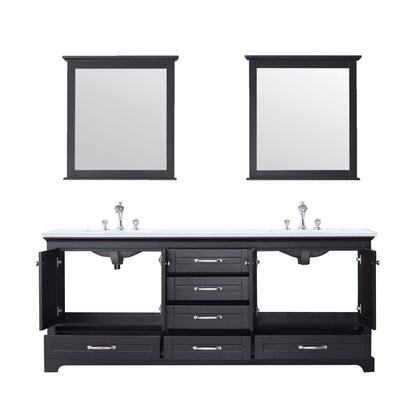 Dukes 80" Espresso Double Vanity, White Quartz Top, White Square Sinks and 30" Mirrors - LD342280DGWQM30