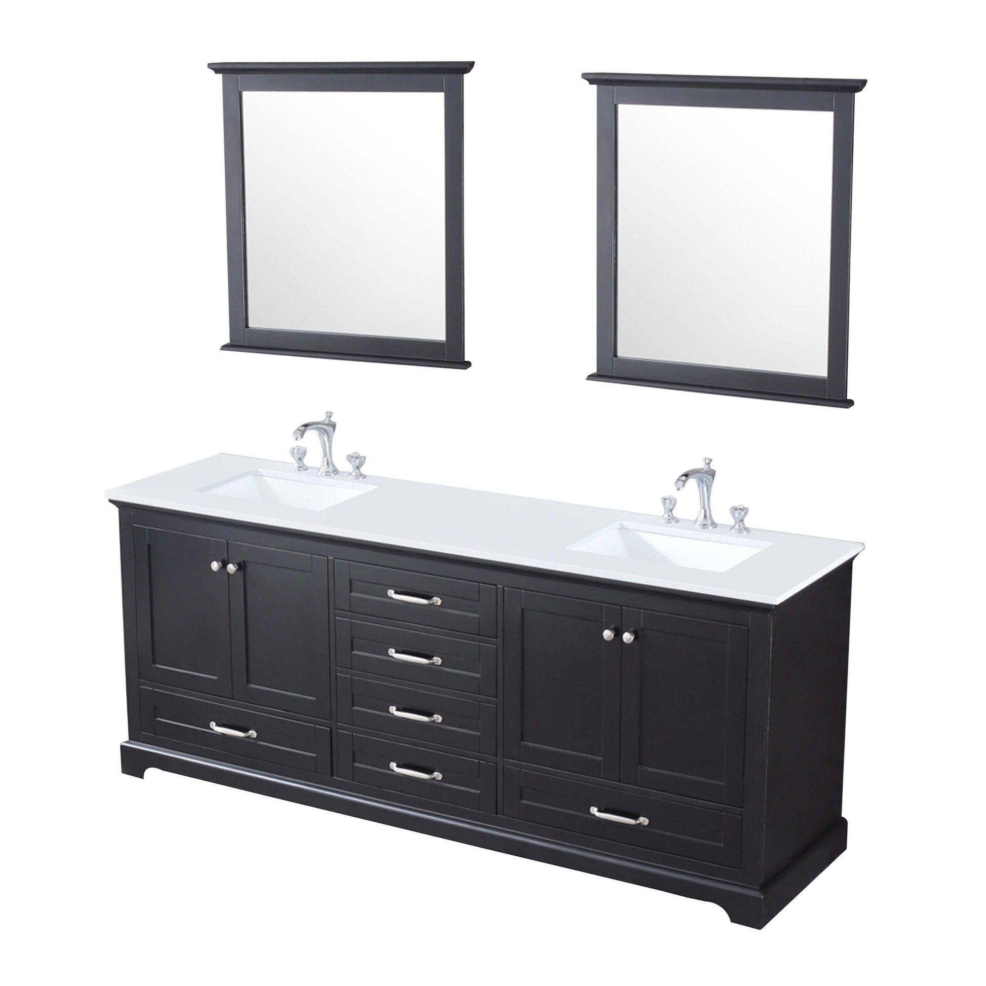 Dukes 80" Espresso Double Vanity, White Quartz Top, White Square Sinks and 30" Mirrors - LD342280DGWQM30