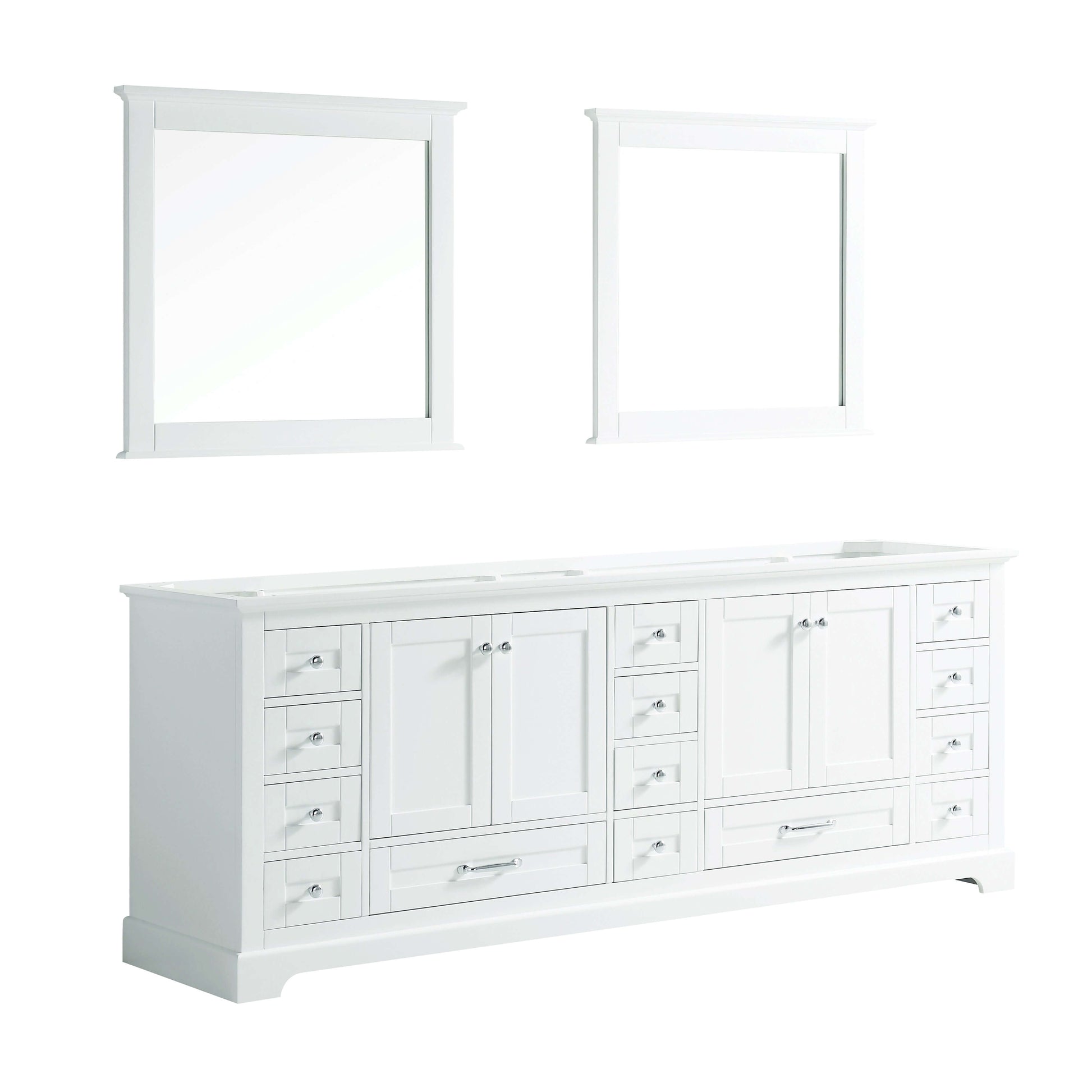 Dukes 84" White Double Vanity, no Top and 34" Mirrors - LD342284DA00M34