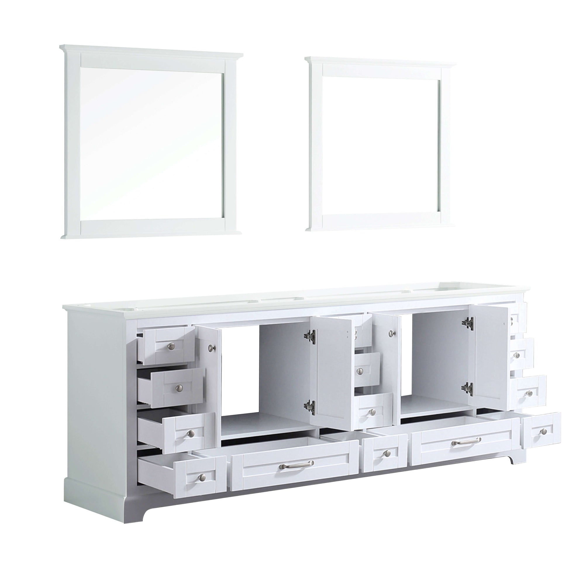 Dukes 84" White Double Vanity, no Top and 34" Mirrors - LD342284DA00M34