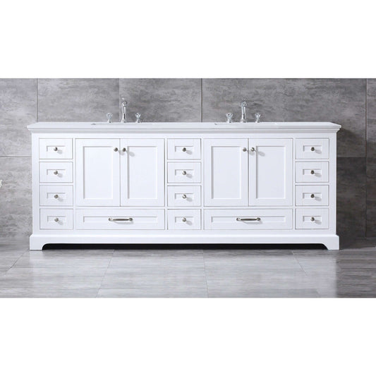 Dukes 84" White Double Vanity, White Quartz Top, White Square Sinks and no Mirror - LD342284DAWQ000