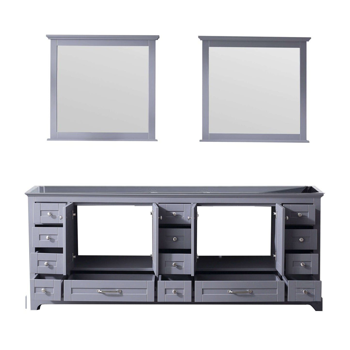 Dukes 84" Dark Grey Double Vanity, no Top and 34" Mirrors - LD342284DB00M34