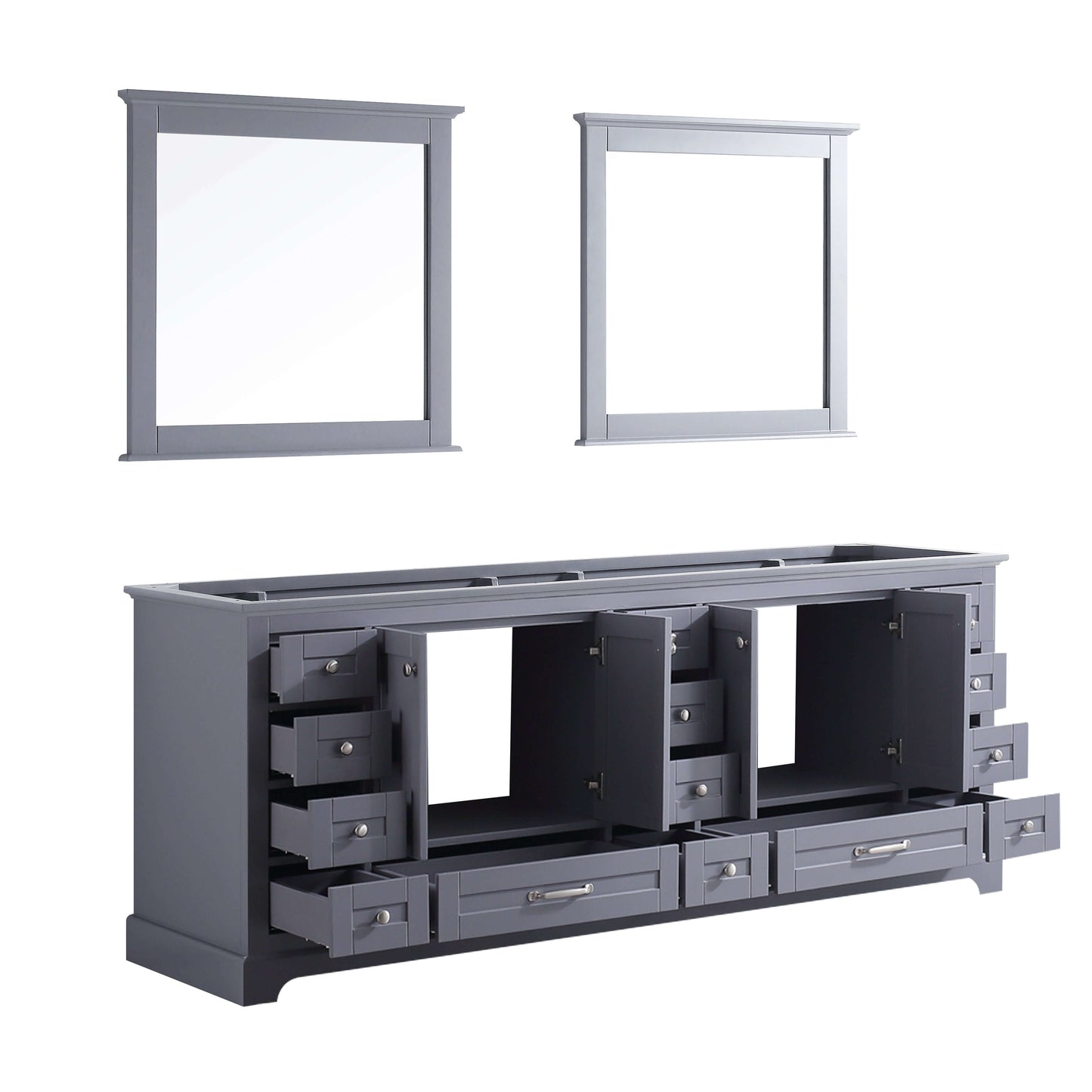 Dukes 84" Dark Grey Double Vanity, no Top and 34" Mirrors - LD342284DB00M34