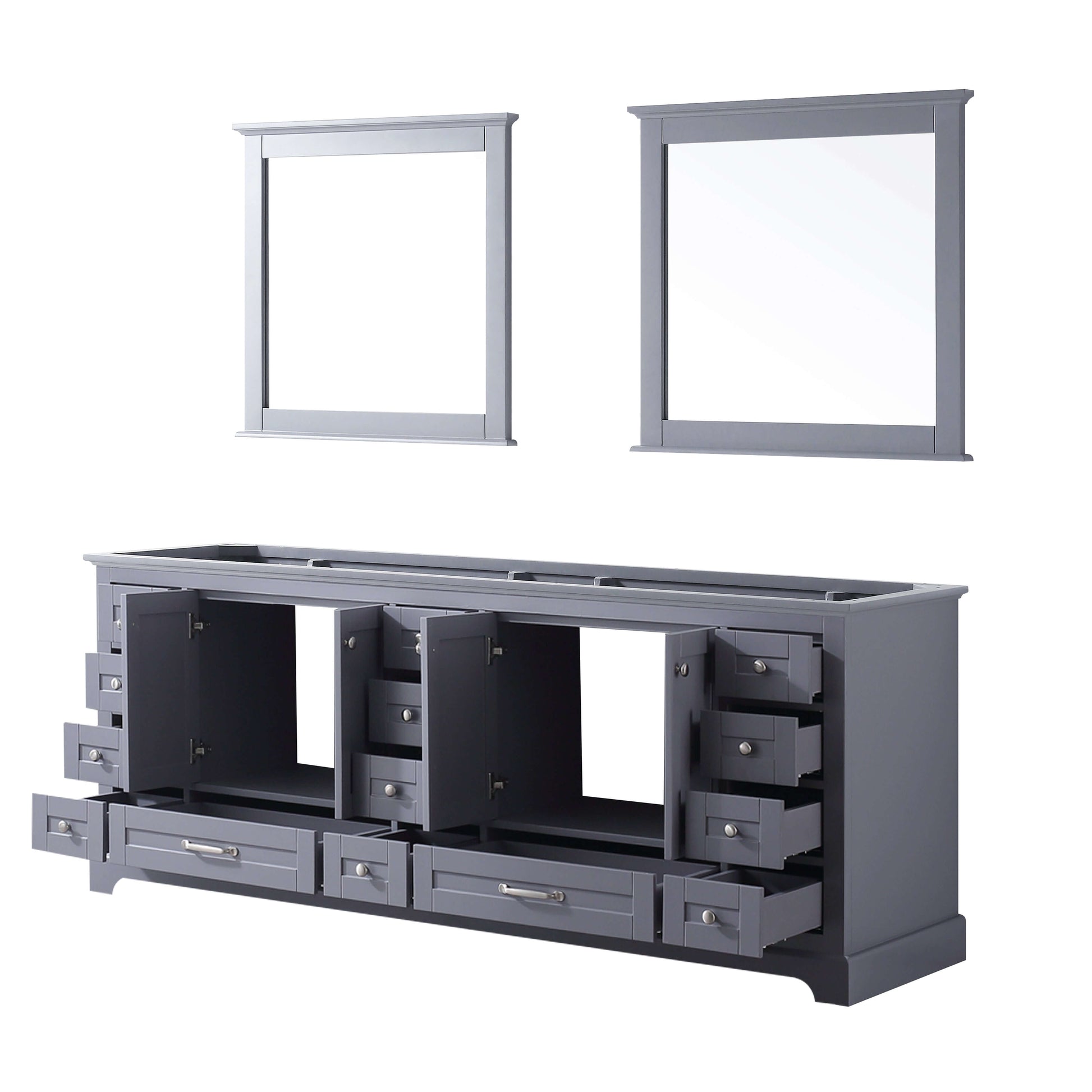 Dukes 84" Dark Grey Double Vanity, no Top and 34" Mirrors - LD342284DB00M34