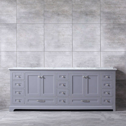 Dukes 84" Dark Grey Double Vanity, White Carrara Marble Top, White Square Sinks and no Mirror - LD342284DBDS000