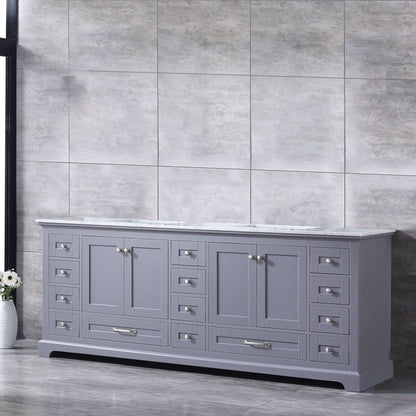 Dukes 84" Dark Grey Double Vanity, White Carrara Marble Top, White Square Sinks and no Mirror - LD342284DBDS000