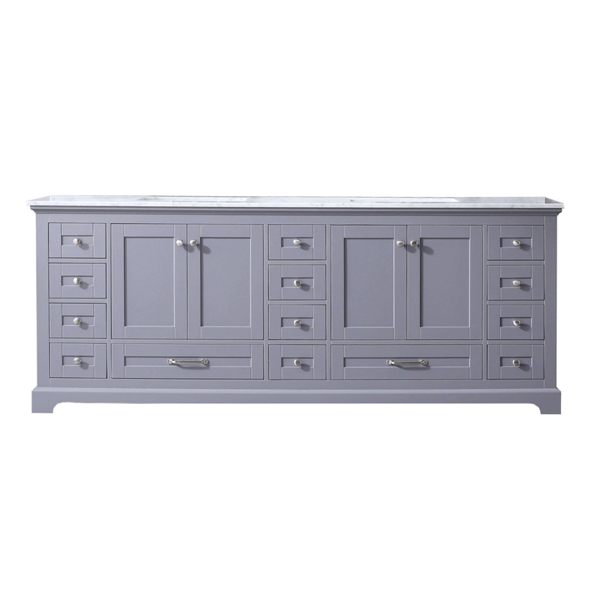 Dukes 84" Dark Grey Double Vanity, White Carrara Marble Top, White Square Sinks and no Mirror - LD342284DBDS000