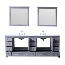 Load image into Gallery viewer, Dukes 84&quot; Dark Grey Double Vanity, White Carrara Marble Top, White Square Sinks and 34&quot; Mirrors - LD342284DBDSM34