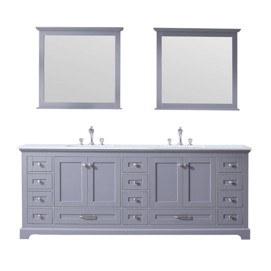 Dukes 84" Dark Grey Double Vanity, White Quartz Top, White Square Sinks and 34" Mirrors - LD342284DBWQM34