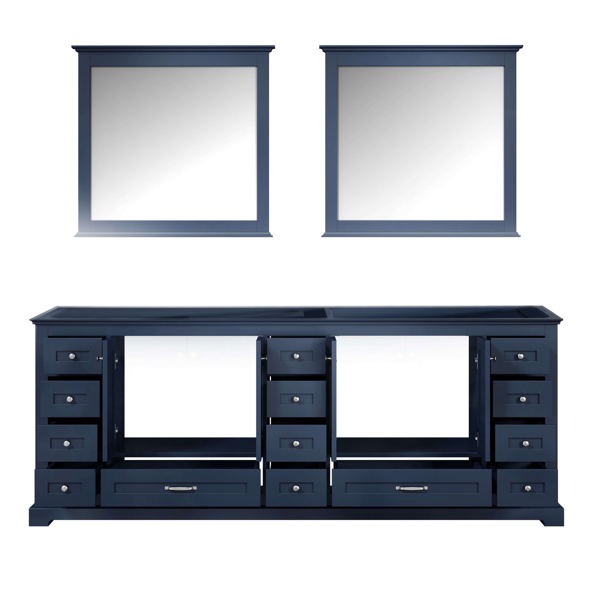 Dukes 84" Navy Blue Double Vanity, no Top and 34" Mirrors - LD342284DE00M34