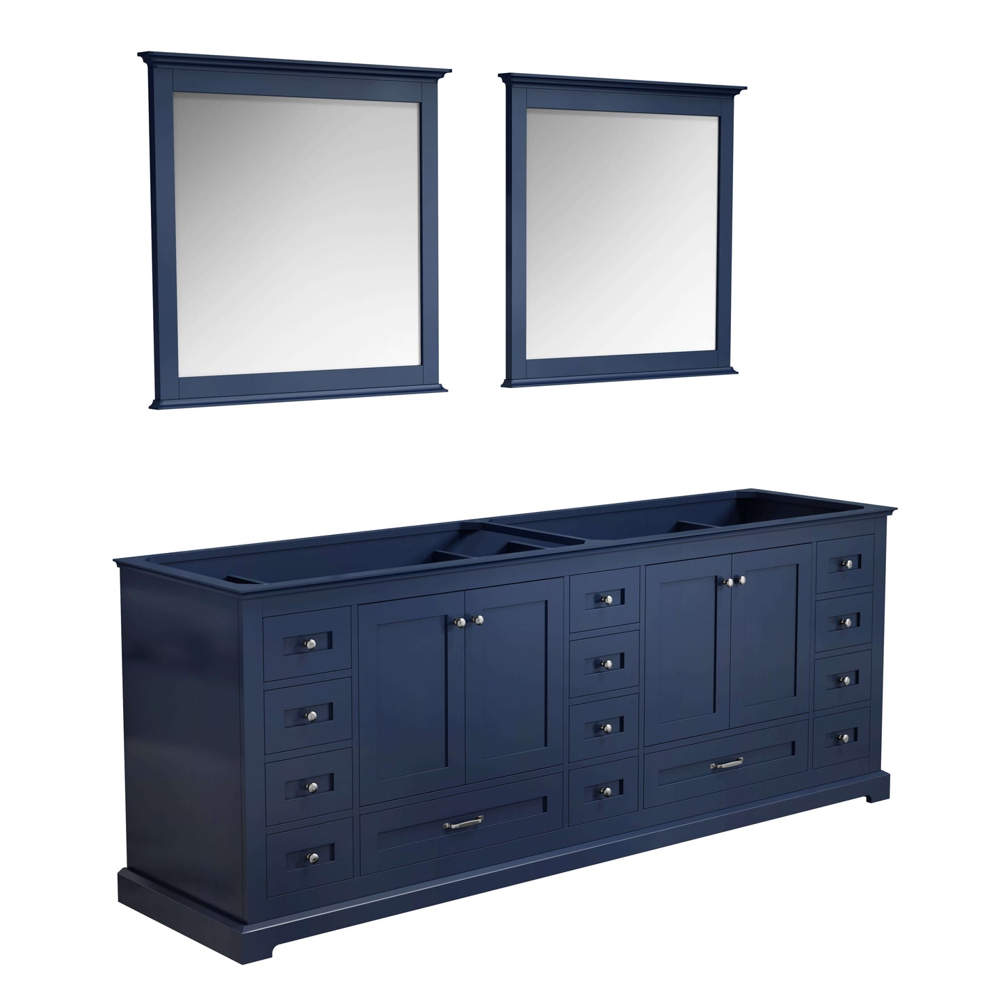 Dukes 84" Navy Blue Double Vanity, no Top and 34" Mirrors - LD342284DE00M34