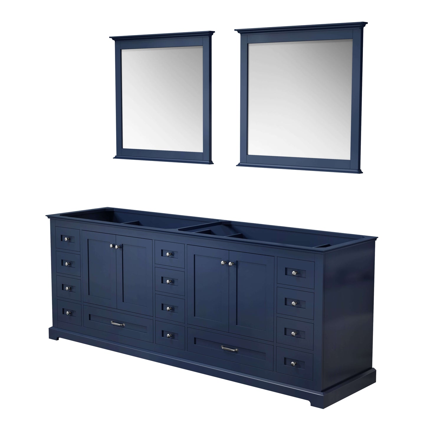 Dukes 84" Navy Blue Double Vanity, no Top and 34" Mirrors - LD342284DE00M34