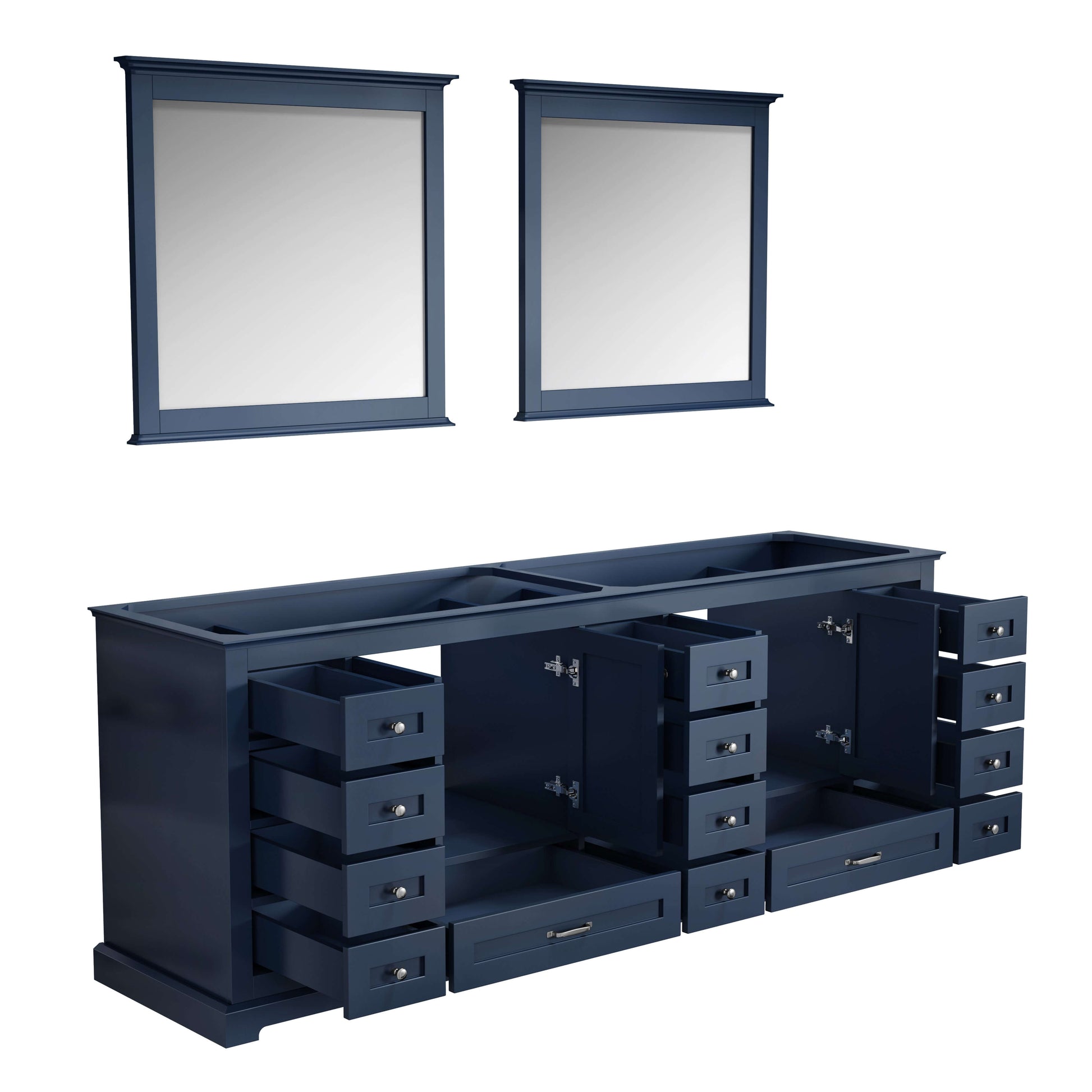 Dukes 84" Navy Blue Double Vanity, no Top and 34" Mirrors - LD342284DE00M34