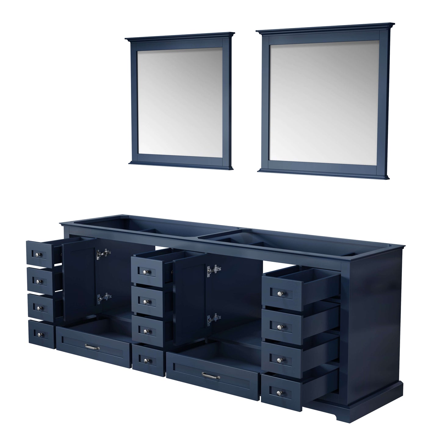 Dukes 84" Navy Blue Double Vanity, no Top and 34" Mirrors - LD342284DE00M34