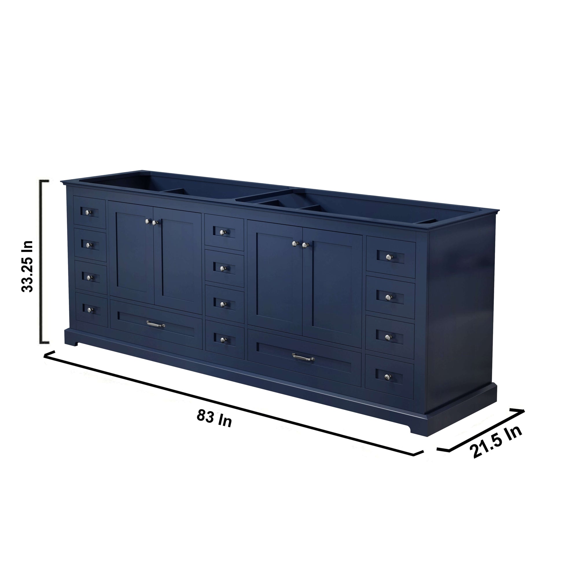 Dukes 84" Navy Blue Double Vanity, no Top and 34" Mirrors - LD342284DE00M34