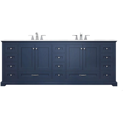 Dukes 84" Navy Blue Double Vanity, White Quartz Top, White Square Sinks and no Mirror - LD342284DEWQ000