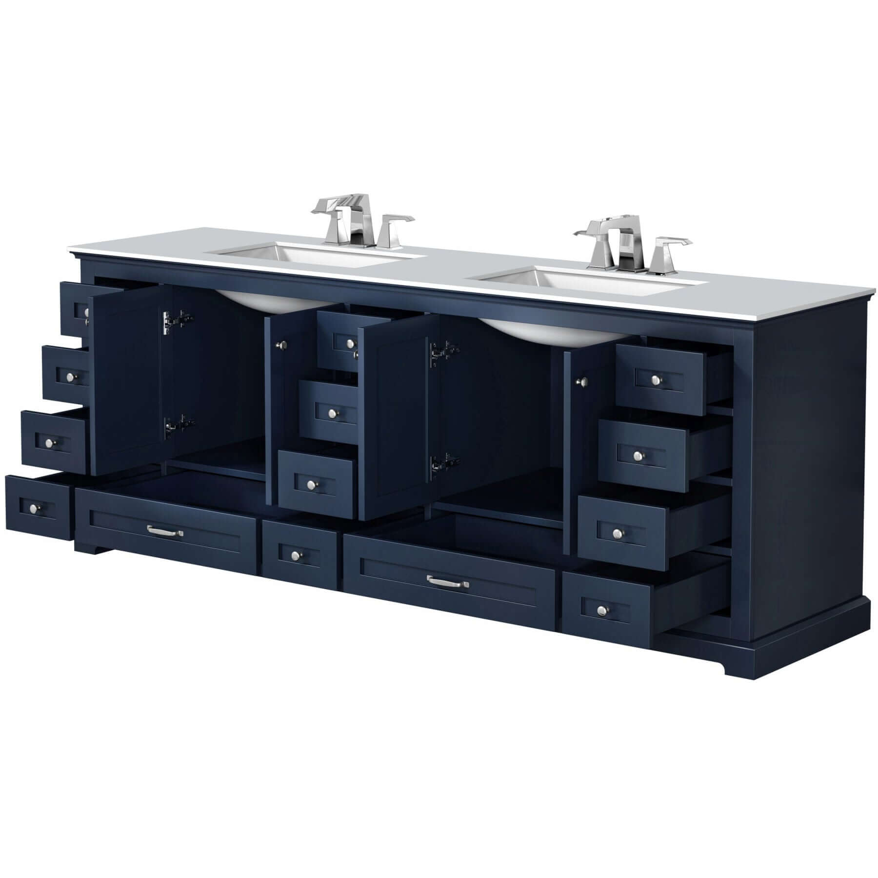 Dukes 84" Navy Blue Double Vanity, White Quartz Top, White Square Sinks and no Mirror - LD342284DEWQ000