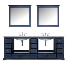 Load image into Gallery viewer, Dukes 84&quot; Navy Blue Double Vanity, White Carrara Marble Top, White Square Sinks and 34&quot; Mirrors - LD342284DEDSM34