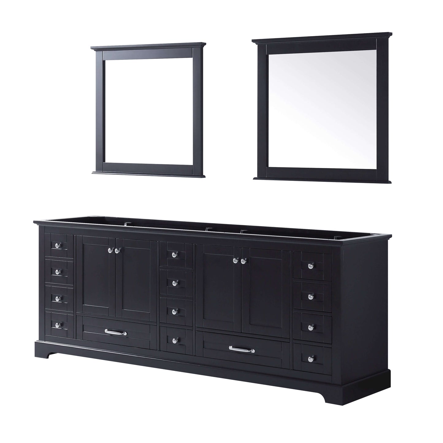 Dukes 84" Espresso Double Vanity, no Top and 34" Mirrors - LD342284DG00M34