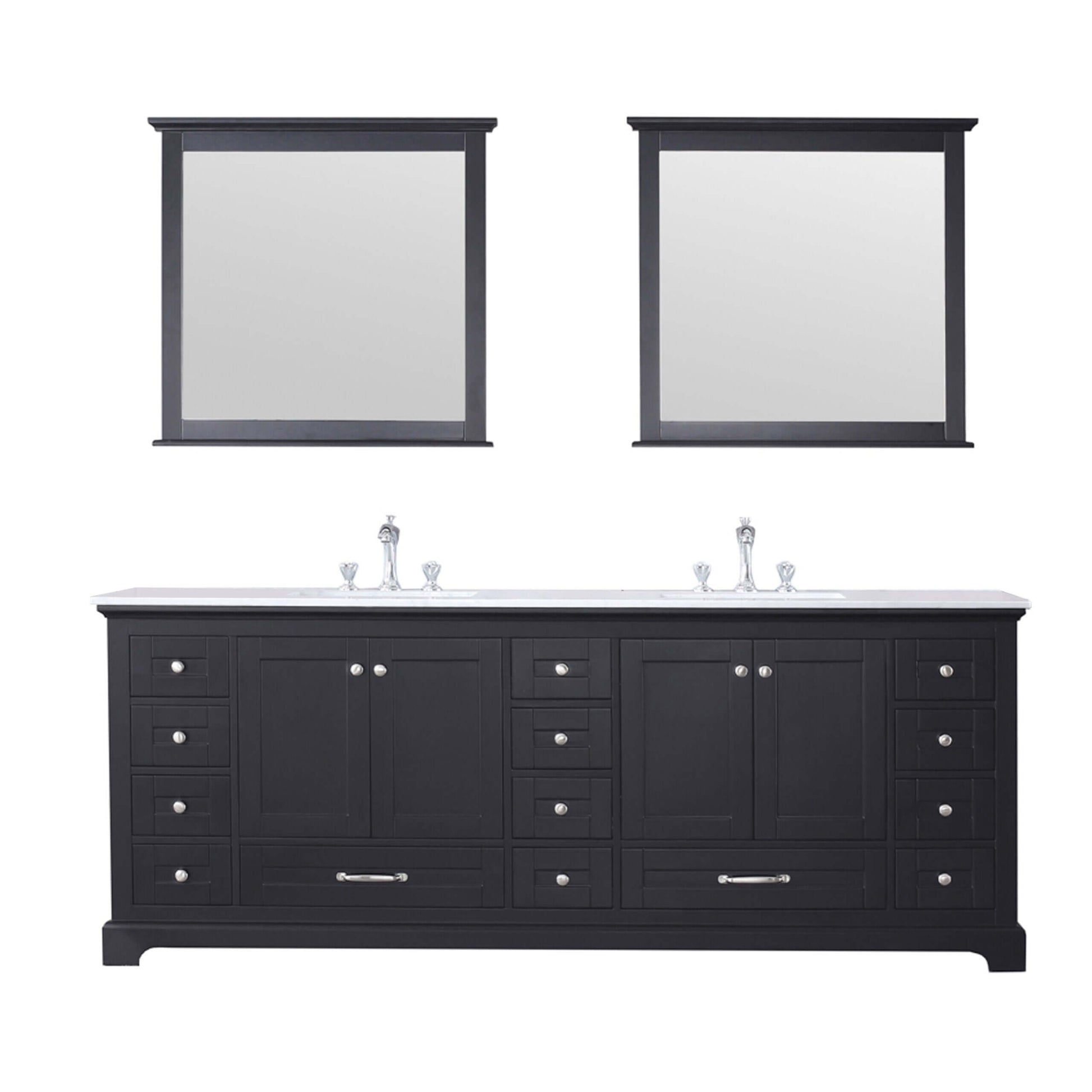 Dukes 84" Espresso Double Vanity, White Quartz Top, White Square Sinks and 34" Mirrors - LD342284DGWQM34