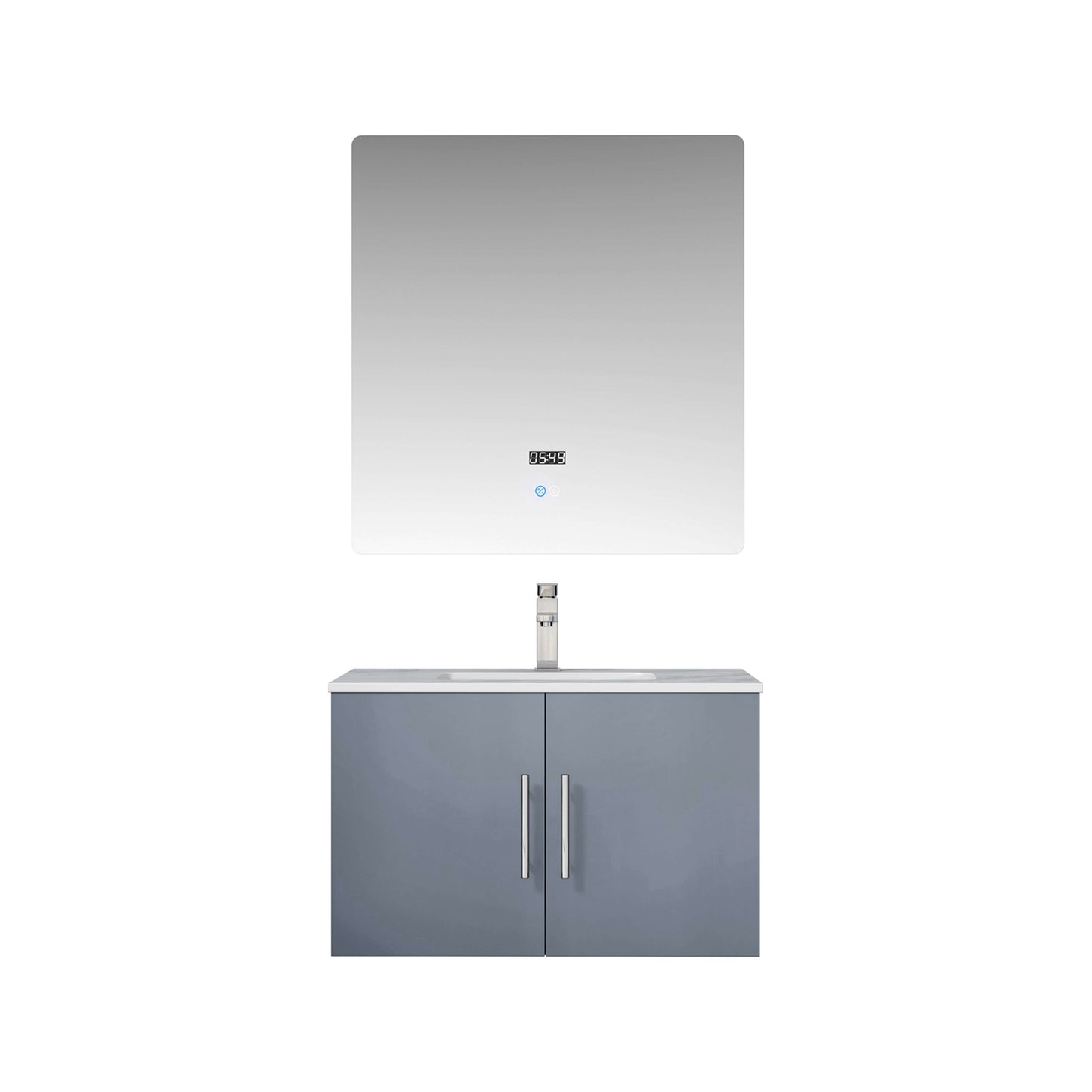 Geneva 30" Dark Grey Single Vanity, White Carrara Marble Top, White Square Sink and 30" LED Mirror - LG192230DBDSLM30