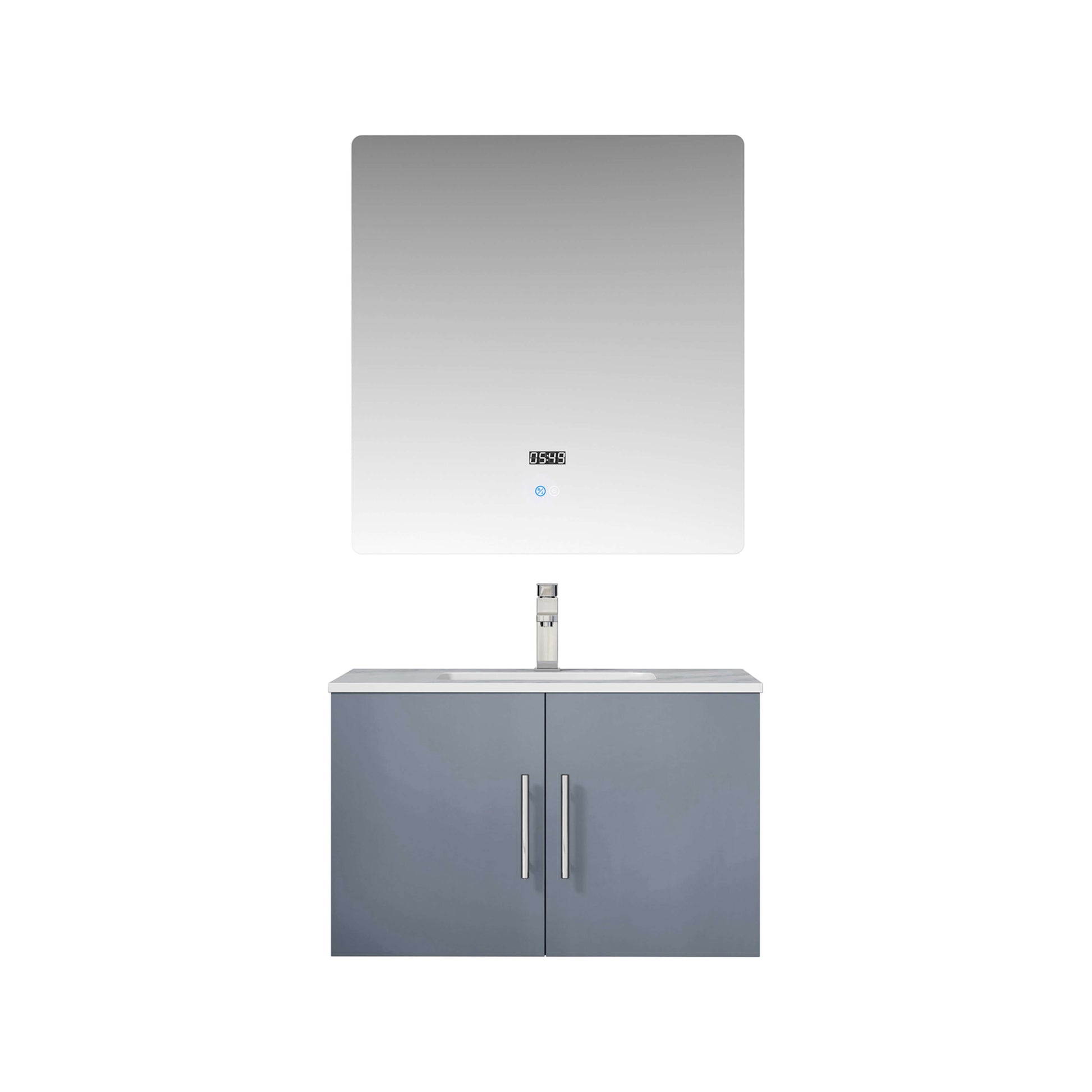 Geneva 30" Dark Grey Single Vanity, White Carrara Marble Top, White Square Sink and 30" LED Mirror - LG192230DBDSLM30